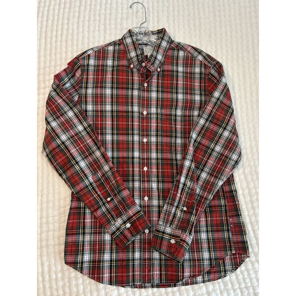 J Crew Mens Shirt Size M Chili Plaid Slim Fit Secret Wash Organic Shirting